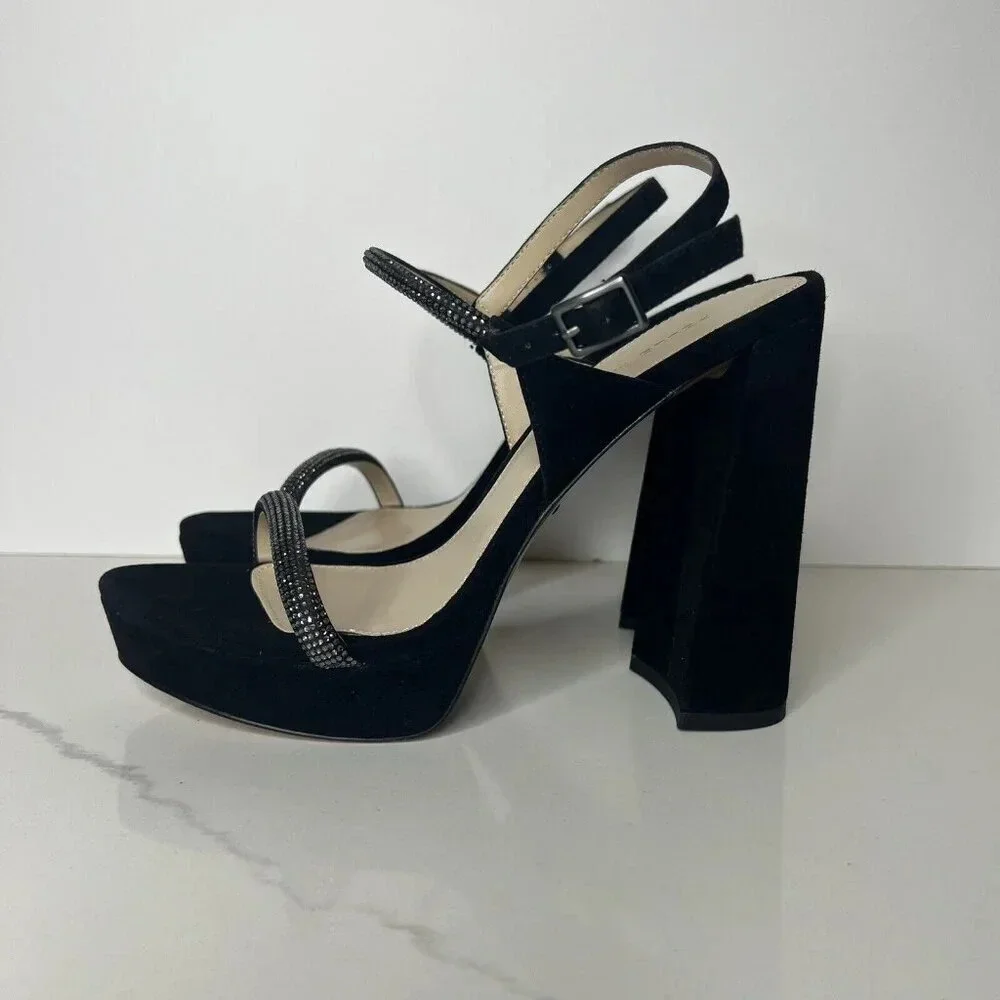 Pelle Moda Olina Slingback Platform Block Heels Sandals Black Sz 9.5